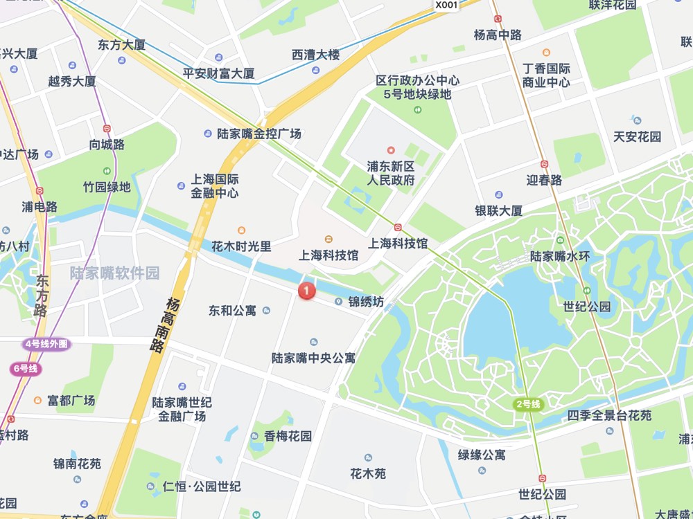 腾讯地图：锦延路227号位置（红色标记），紧邻锦绣坊，近上海科技馆地铁站与世纪公园
